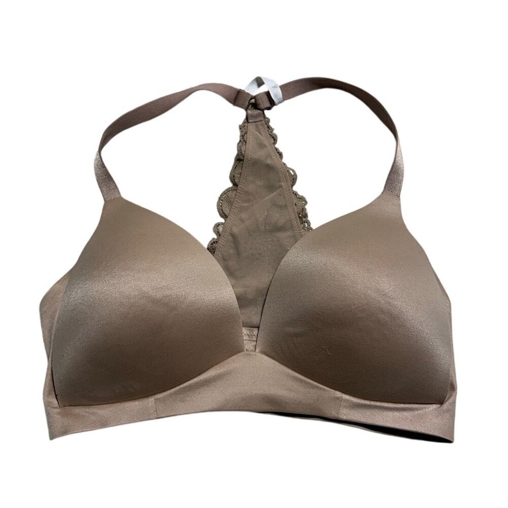 Aerie Racer Back Bra Bralette Size 32D Beige Neutral Lace Light Padding NWOT